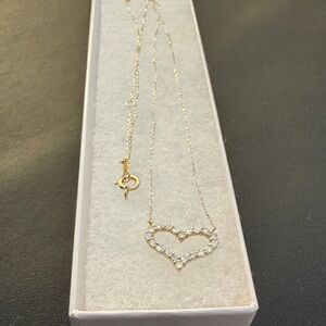 K18 Gold Heart Pendant Necklace with Clear Stones - .50CTs